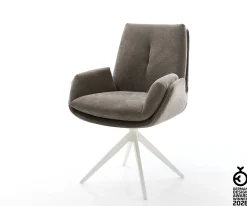 DrehstuhlClea-Flex Strukturstoff Soft Taupe Kreuzgestell breit Weiß 360° drehbar Wippfunktion Sofort versandfertig