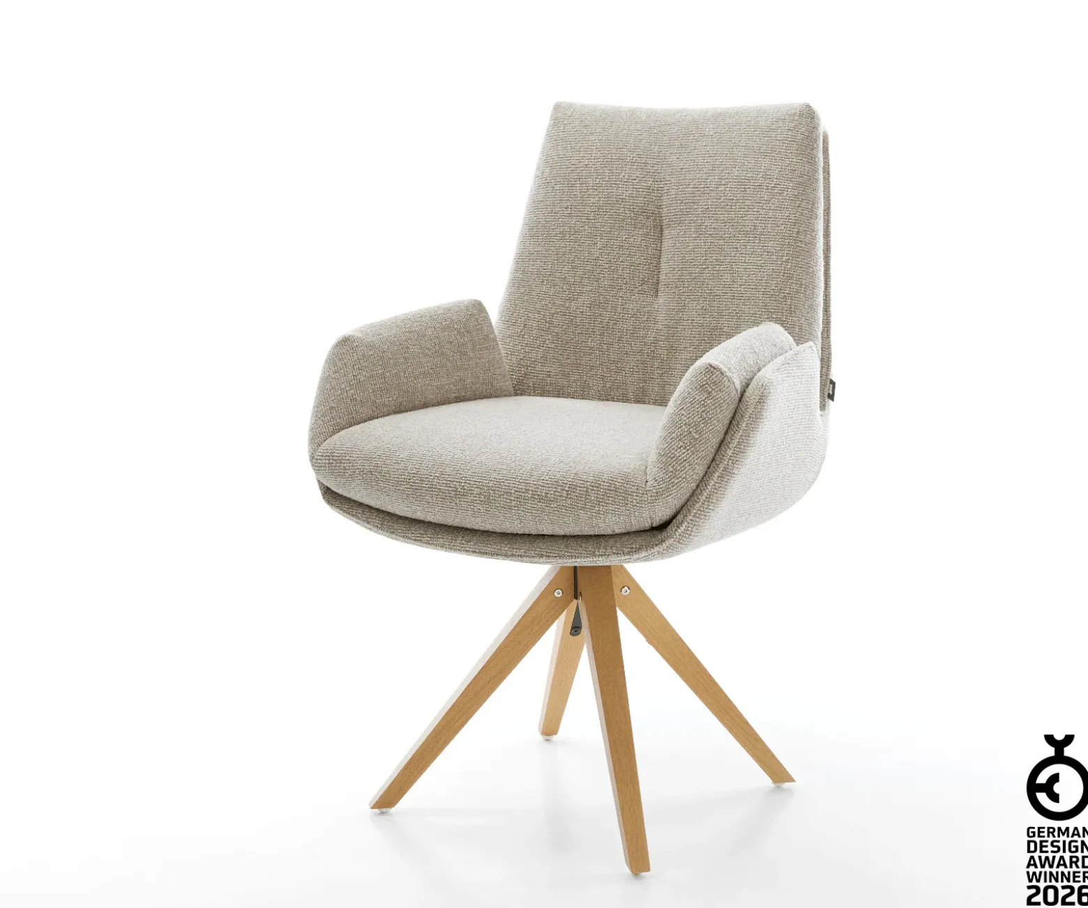 DrehstuhlClea-Flex Webstoff Soft Beige Holzgestell kantig Natur 360° drehbar Versandfertig ca. 28.10.26