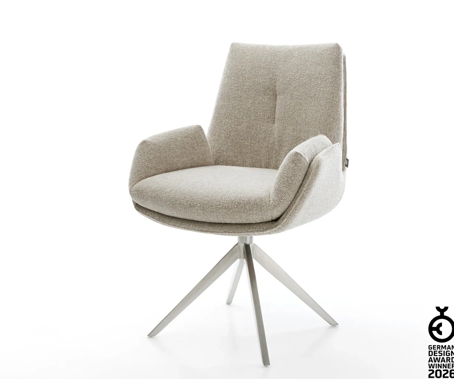 DrehstuhlClea-Flex Webstoff Soft Beige Kreuzgestell breit Edelstahl 360° drehbar Wippfunktion Sofort versandfertig