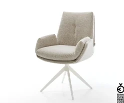 DrehstuhlClea-Flex Webstoff Soft Beige Kreuzgestell breit Weiß 360° drehbar Wippfunktion Sofort versandfertig