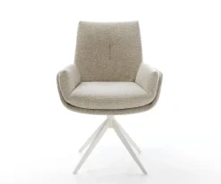 DrehstuhlClea-Flex Webstoff Soft Beige Kreuzgestell breit Weiß 360° drehbar Wippfunktion Sofort versandfertig