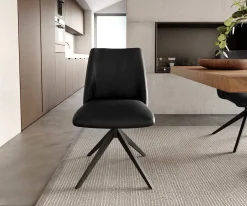 DrehstuhlElso-Flex Echt-Leder Schwarz Kreuzgestell breit Schwarz 360° drehbar Taschenfederkern Sofort versandfertig
