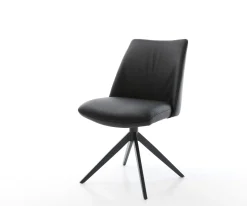 DrehstuhlElso-Flex Echt-Leder Schwarz Kreuzgestell breit Schwarz 360° drehbar Wippfunktion Taschenfederkern Sofort versandfertig