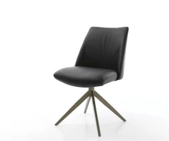 DrehstuhlElso-Flex Echt-Leder Schwarz Kreuzgestell breit Effektfinish Titan 360° drehbar Taschenfederkern Sofort versandfertig
