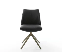 DrehstuhlElso-Flex Echt-Leder Schwarz Kreuzgestell breit Effektfinish Titan 360° drehbar Taschenfederkern Sofort versandfertig