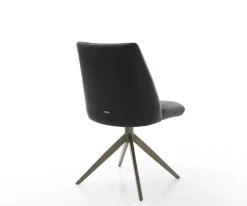 DrehstuhlElso-Flex Echt-Leder Schwarz Kreuzgestell breit Effektfinish Titan 360° drehbar Taschenfederkern Sofort versandfertig