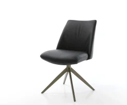 DrehstuhlElso-Flex Echt-Leder Schwarz Kreuzgestell breit Effektfinish Titan 360° drehbar Wippfunktion Taschenfederkern Sofort versandfertig