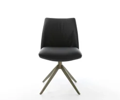 DrehstuhlElso-Flex Echt-Leder Schwarz Kreuzgestell breit Effektfinish Titan 360° drehbar Wippfunktion Taschenfederkern Sofort versandfertig
