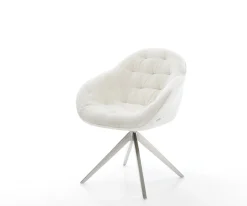 DrehstuhlGaio-Flex Bouclé Soft Beige Kreuzgestell breit Edelstahl 360° drehbar Wippfunktion Sofort versandfertig