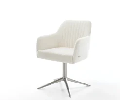 DrehstuhlGreg-Flex Bouclé Soft Beige Fußkreuz Edelstahl 360° drehbar Wippfunktion Taschenfederkern Sofort versandfertig