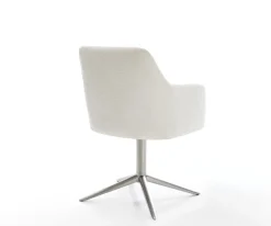DrehstuhlGreg-Flex Bouclé Soft Beige Fußkreuz Edelstahl 360° drehbar Wippfunktion Taschenfederkern Sofort versandfertig