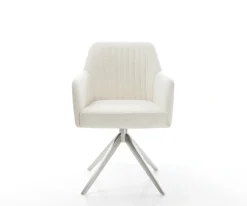 DrehstuhlGreg-Flex Bouclé Soft Beige Kreuzgestell breit Edelstahl 360° drehbar Wippfunktion Taschenfederkern Sofort versandfertig
