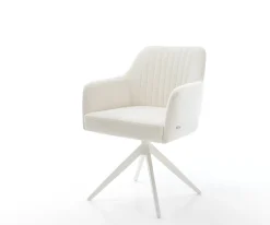 DrehstuhlGreg-Flex Bouclé Soft Beige Kreuzgestell breit Weiß 360° drehbar Wippfunktion Taschenfederkern Sofort versandfertig