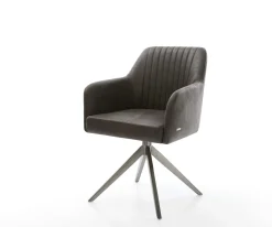 DrehstuhlGreg-Flex Mikrofaser Anthrazit Vintage Kreuzgestell breit Graphit 360° drehbar Wippfunktion Taschenfederkern Sofort versandfertig