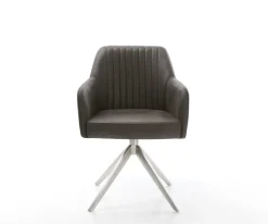 DrehstuhlGreg-Flex Mikrofaser Anthrazit Vintage Kreuzgestell breit Edelstahl 360° drehbar Wippfunktion Taschenfederkern Sofort versandfertig