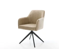 DrehstuhlGreg-Flex Mikrofaser Beige Vintage Kreuzgestell breit Schwarz 360° drehbar Wippfunktion Taschenfederkern Sofort versandfertig