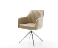 DrehstuhlGreg-Flex Mikrofaser Beige Vintage Kreuzgestell breit Edelstahl 360° drehbar Wippfunktion Taschenfederkern Sofort versandfertig