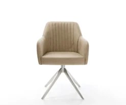 DrehstuhlGreg-Flex Mikrofaser Beige Vintage Kreuzgestell breit Edelstahl 360° drehbar Wippfunktion Taschenfederkern Sofort versandfertig