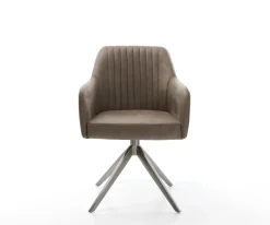 DrehstuhlGreg-Flex Mikrofaser Taupe Vintage Kreuzgestell breit Graphit 360° drehbar Wippfunktion Taschenfederkern Sofort versandfertig