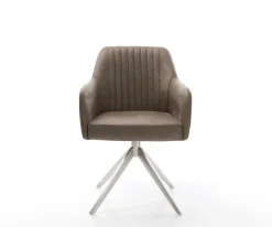 DrehstuhlGreg-Flex Mikrofaser Taupe Vintage Kreuzgestell breit Edelstahl 360° drehbar Wippfunktion Taschenfederkern Sofort versandfertig