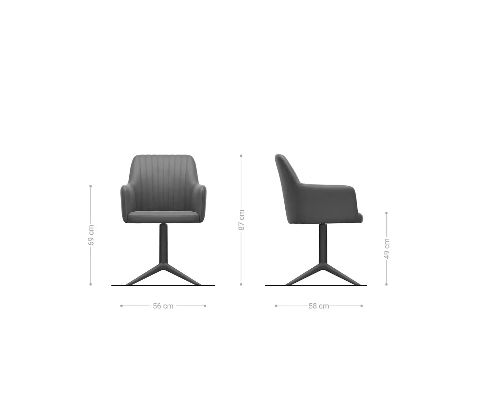 DrehstuhlGreg-Flex Strukturstoff Soft Grau Fußkreuz Edelstahl 360° drehbar Wippfunktion Taschenfederkern Sofort versandfertig
