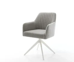 DrehstuhlGreg-Flex Strukturstoff Soft Grau Kreuzgestell breit Weiß 360° drehbar Wippfunktion Taschenfederkern Sofort versandfertig