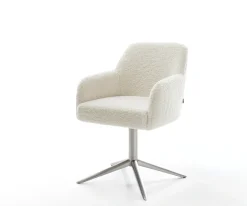 DrehstuhlGreg-Flex Teddystoff Beige Fußkreuz Edelstahl 360° drehbar Wippfunktion Taschenfederkern Sofort versandfertig