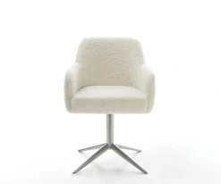 DrehstuhlGreg-Flex Teddystoff Beige Fußkreuz Edelstahl 360° drehbar Wippfunktion Taschenfederkern Sofort versandfertig