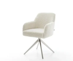 DrehstuhlGreg-Flex Teddystoff Beige Kreuzgestell breit Edelstahl 360° drehbar Wippfunktion Taschenfederkern Sofort versandfertig