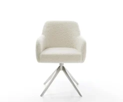DrehstuhlGreg-Flex Teddystoff Beige Kreuzgestell breit Edelstahl 360° drehbar Wippfunktion Taschenfederkern Sofort versandfertig