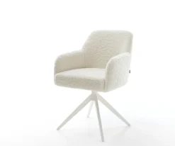 DrehstuhlGreg-Flex Teddystoff Beige Kreuzgestell breit Weiß 360° drehbar Wippfunktion Taschenfederkern Sofort versandfertig