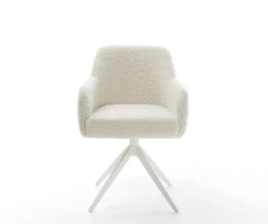 DrehstuhlGreg-Flex Teddystoff Beige Kreuzgestell breit Weiß 360° drehbar Wippfunktion Taschenfederkern Sofort versandfertig