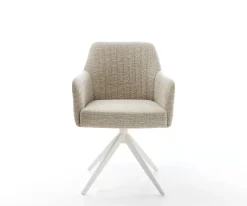 DrehstuhlGreg-Flex Webstoff Soft Beige Kreuzgestell breit Weiß 360° drehbar Wippfunktion Taschenfederkern Sofort versandfertig