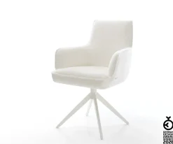 DrehstuhlHeira-Flex mit Armlehnen Bouclé Soft Beige Kreuzgestell breit Weiß 360° drehbar Wippfunktion Taschenfederkern Sofort versandfertig