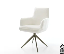 DrehstuhlHeira-Flex mit Armlehnen Bouclé Soft Beige Kreuzgestell breit Effektfinish Titan 360° drehbar Wippfunktion Taschenfederkern Sofort versandfertig