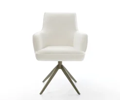 DrehstuhlHeira-Flex mit Armlehnen Bouclé Soft Beige Kreuzgestell breit Effektfinish Titan 360° drehbar Wippfunktion Taschenfederkern Sofort versandfertig