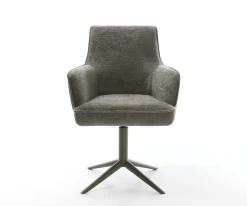 DrehstuhlHeira-Flex mit Armlehnen Bouclé Soft Schlamm Fußkreuz Effektfinish Titan 360° drehbar Wippfunktion Taschenfederkern Sofort versandfertig
