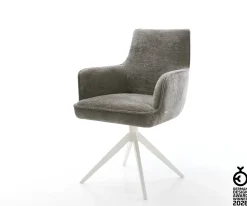 DrehstuhlHeira-Flex mit Armlehnen Bouclé Soft Schlamm Kreuzgestell breit Weiß 360° drehbar Wippfunktion Taschenfederkern Sofort versandfertig
