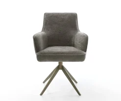 DrehstuhlHeira-Flex mit Armlehnen Bouclé Soft Schlamm Kreuzgestell breit Effektfinish Titan 360° drehbar Wippfunktion Taschenfederkern Sofort versandfertig