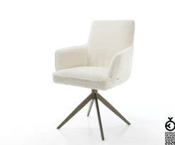 DrehstuhlHeira-Flex mit Armlehnen Bouclé Weiß Kreuzgestell breit Effektfinish Titan 360° drehbar Taschenfederkern Sofort versandfertig