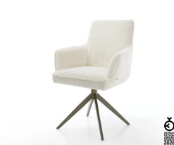 DrehstuhlHeira-Flex mit Armlehnen Bouclé Weiß Kreuzgestell breit Effektfinish Titan 360° drehbar Wippfunktion Taschenfederkern Sofort versandfertig