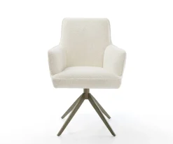 DrehstuhlHeira-Flex mit Armlehnen Bouclé Weiß Kreuzgestell breit Effektfinish Titan 360° drehbar Wippfunktion Taschenfederkern Sofort versandfertig