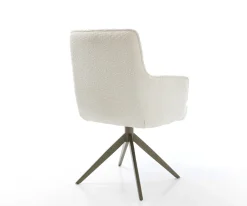DrehstuhlHeira-Flex mit Armlehnen Bouclé Weiß Kreuzgestell breit Effektfinish Titan 360° drehbar Wippfunktion Taschenfederkern Sofort versandfertig