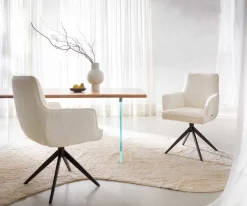 DrehstuhlHeira-Flex mit Armlehnen Bouclé Weiß Kreuzgestell breit Schwarz 360° drehbar Taschenfederkern Sofort versandfertig