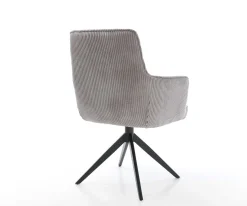 DrehstuhlHeira-Flex mit Armlehnen Cord Silbergrau Kreuzgestell breit Schwarz 360° drehbar Wippfunktion Taschenfederkern Sofort versandfertig