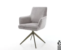 DrehstuhlHeira-Flex mit Armlehnen Cord Silbergrau Kreuzgestell breit Effektfinish Titan 360° drehbar Taschenfederkern Sofort versandfertig