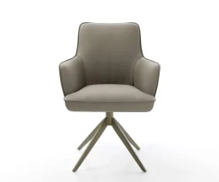 DrehstuhlHeira-Flex mit Armlehnen Echt-Leder Schlamm Kreuzgestell breit Effektfinish Titan 360° drehbar Taschenfederkern Sofort versandfertig