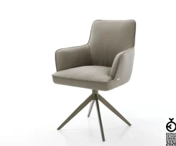 DrehstuhlHeira-Flex mit Armlehnen Echt-Leder Schlamm Kreuzgestell breit Effektfinish Titan 360° drehbar Wippfunktion Taschenfederkern Sofort versandfertig