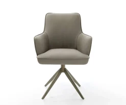 DrehstuhlHeira-Flex mit Armlehnen Echt-Leder Schlamm Kreuzgestell breit Effektfinish Titan 360° drehbar Wippfunktion Taschenfederkern Sofort versandfertig