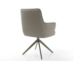 DrehstuhlHeira-Flex mit Armlehnen Echt-Leder Schlamm Kreuzgestell breit Effektfinish Titan 360° drehbar Wippfunktion Taschenfederkern Sofort versandfertig
